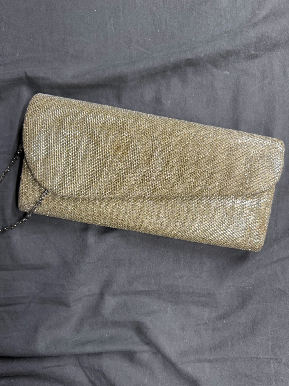 Gold Shimmer Metallic Evening Clutch Bag Sparkle Prom Wedding Formal Chain Strap